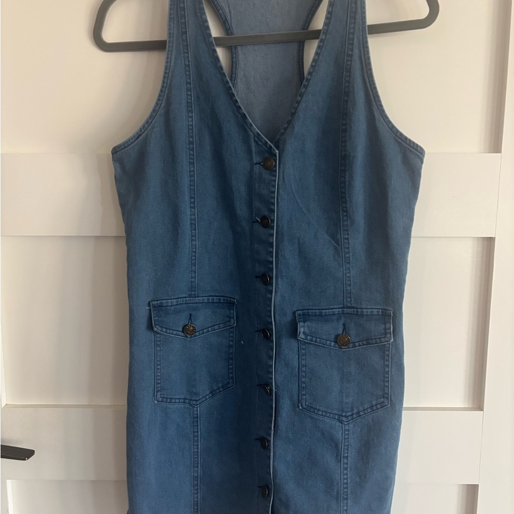 Denim Button-Front Mini Dress, Medium Wash